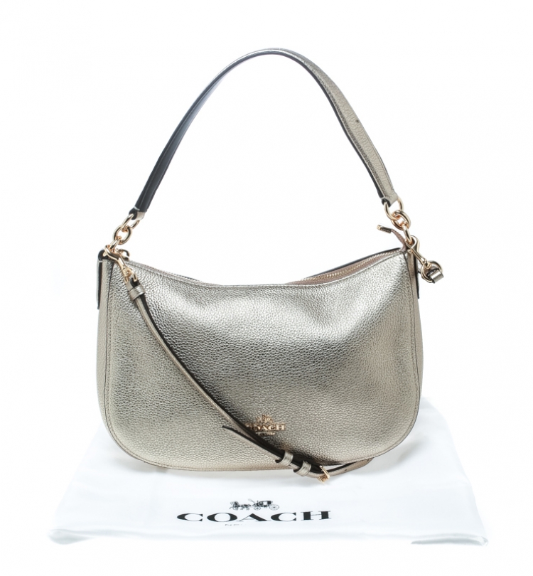 Pre Owned Coach Metallic Gold Leather Top Handle Shoulder Bag