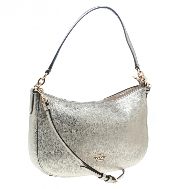 Pre Owned Coach Metallic Gold Leather Top Handle Shoulder Bag