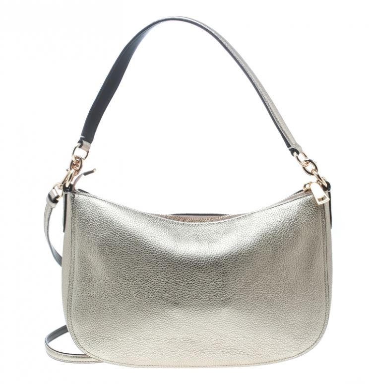Pre Owned Coach Metallic Gold Leather Top Handle Shoulder Bag