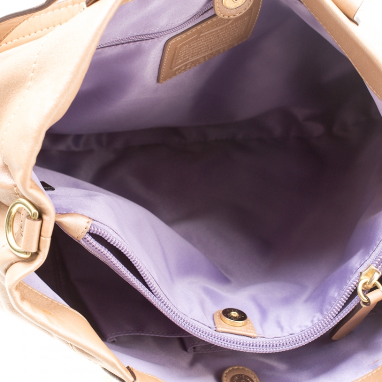 Pre Owned Coach Shimmering Beige Leather Top Handle Bag