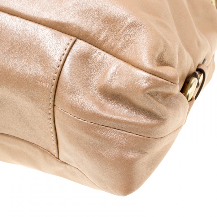 Pre Owned Coach Shimmering Beige Leather Top Handle Bag