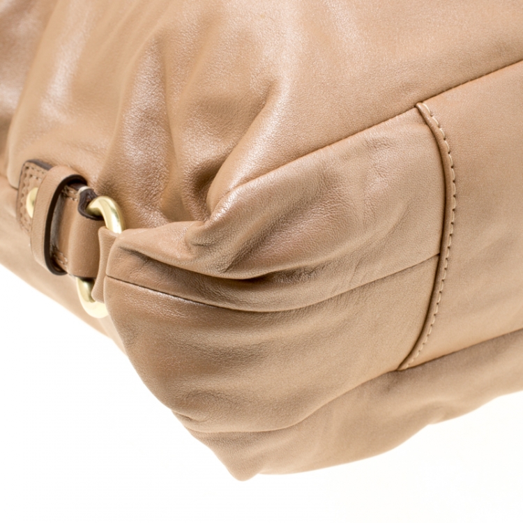 Pre Owned Coach Shimmering Beige Leather Top Handle Bag