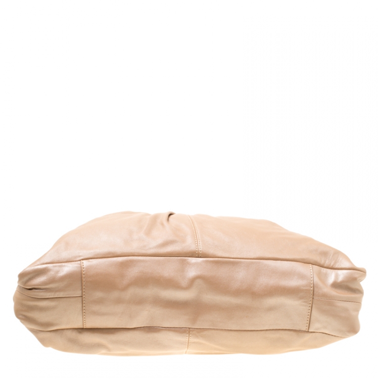 Pre Owned Coach Shimmering Beige Leather Top Handle Bag