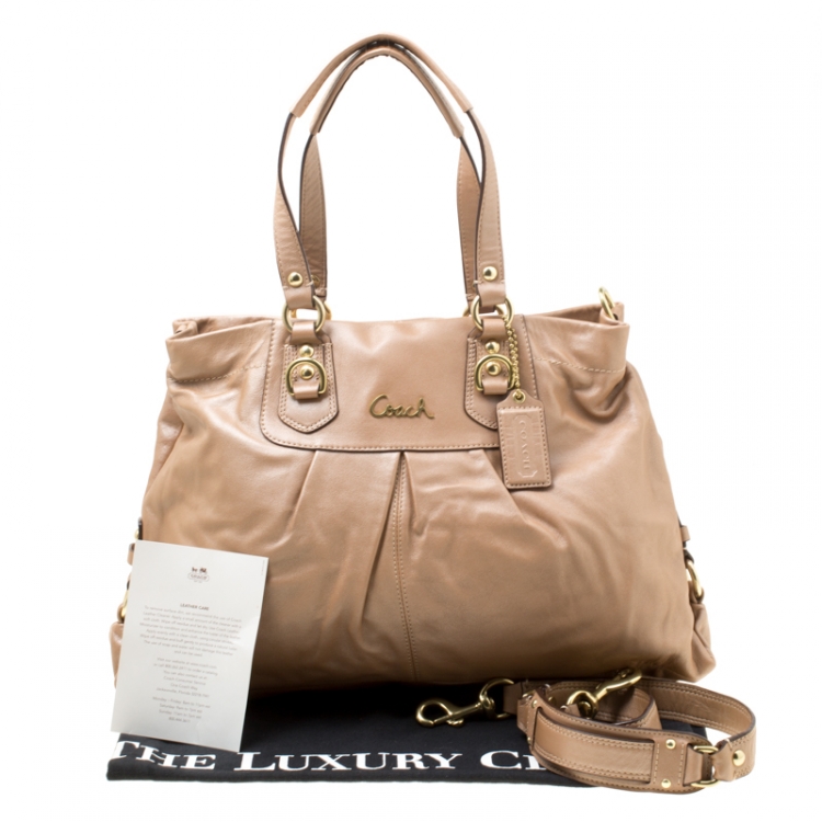 Pre Owned Coach Shimmering Beige Leather Top Handle Bag