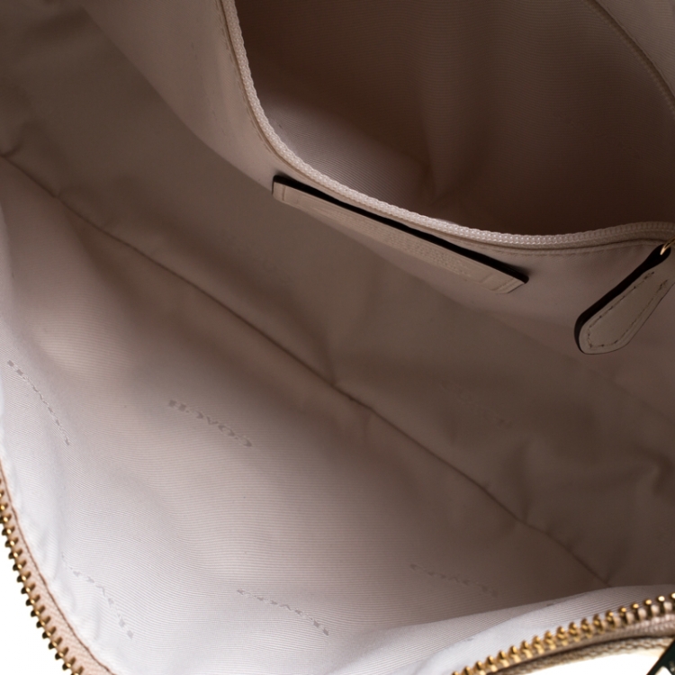 Pre Owned Coach Beige Signature Canvas and Leather Shoulder Bag