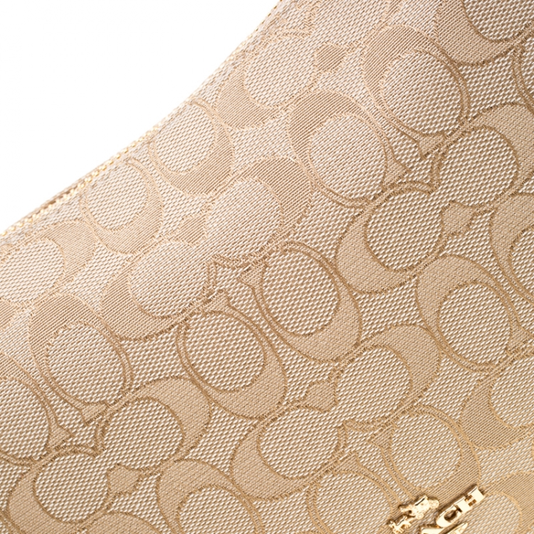 Pre Owned Coach Beige Signature Canvas and Leather Shoulder Bag