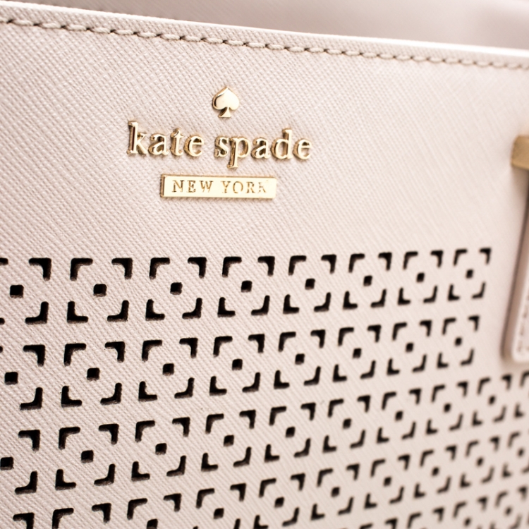 Pre Owned Kate Spade Off White Perforated Leather Harmony Tote
