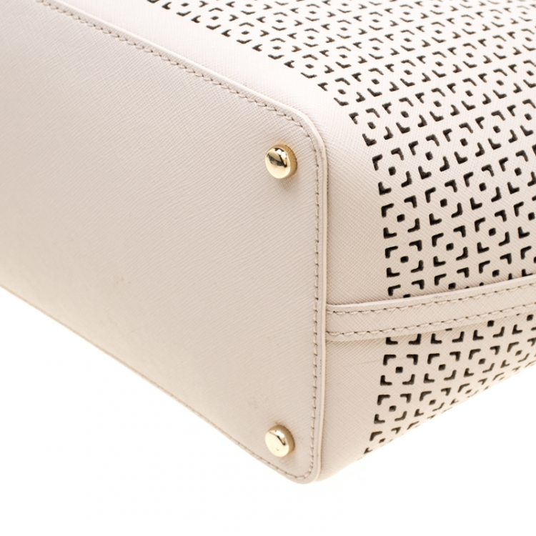 Pre Owned Kate Spade Off White Perforated Leather Harmony Tote
