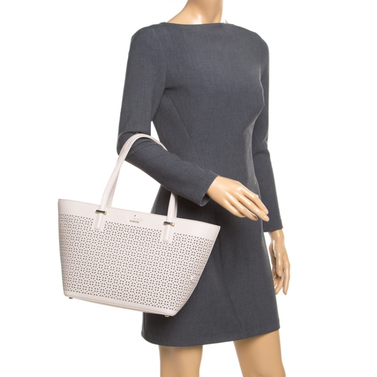 Pre Owned Kate Spade Off White Perforated Leather Harmony Tote