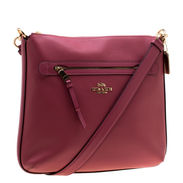 Pre Owned Coach Coral Pink Leather Mae Crossbody Bag