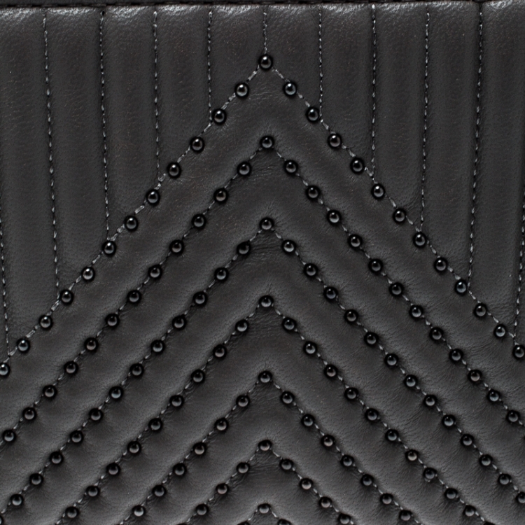 Pre Owned Coach Grey Quilted Leather Rivets Zip Around Wallet