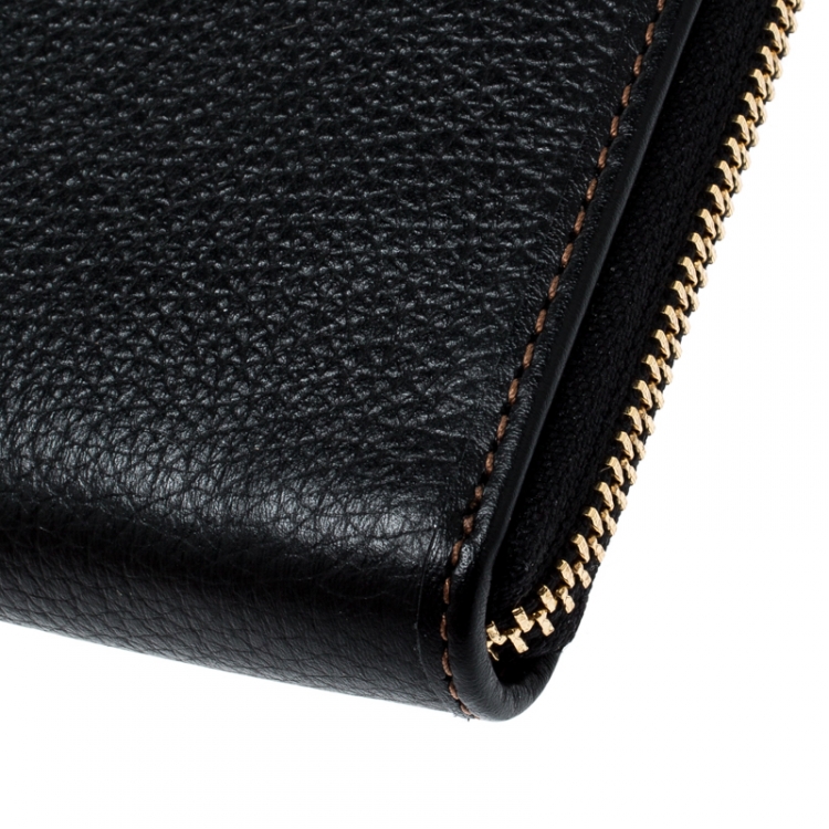 Pre Owned Coach Black Leather L Zip Wallet