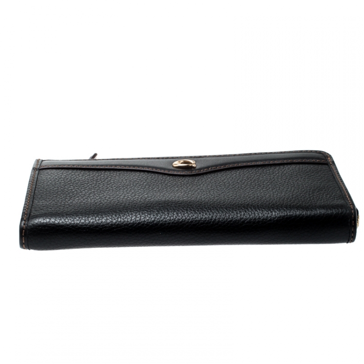 Pre Owned Coach Black Leather L Zip Wallet