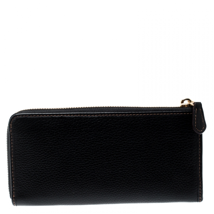 Pre Owned Coach Black Leather L Zip Wallet