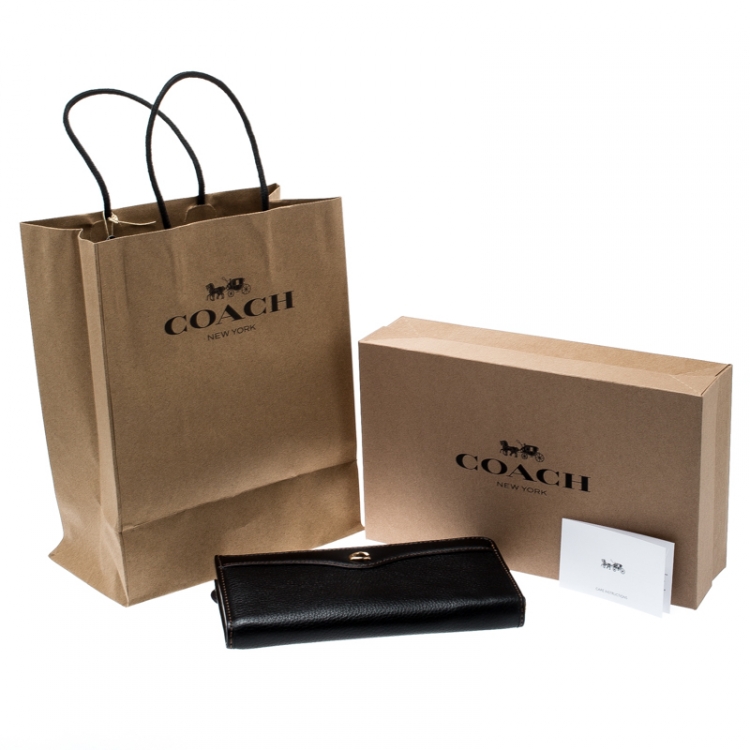 Pre Owned Coach Black Leather L Zip Wallet
