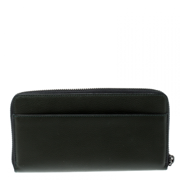 Pre Owned Coach Dark Green Leather Zip Around Wallet