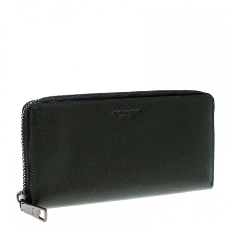 Pre Owned Coach Dark Green Leather Zip Around Wallet