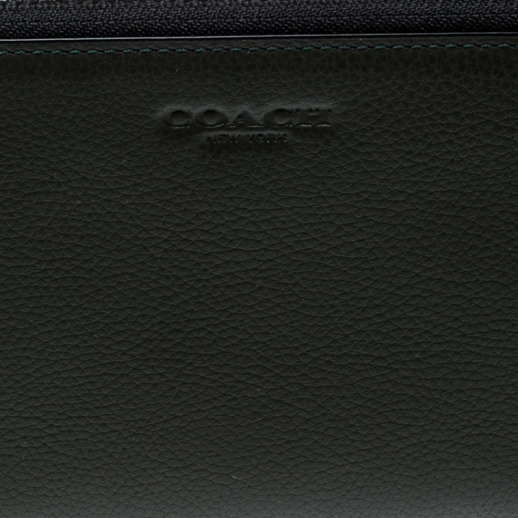 Pre Owned Coach Dark Green Leather Zip Around Wallet