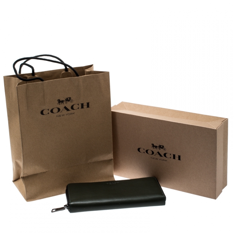 Pre Owned Coach Dark Green Leather Zip Around Wallet