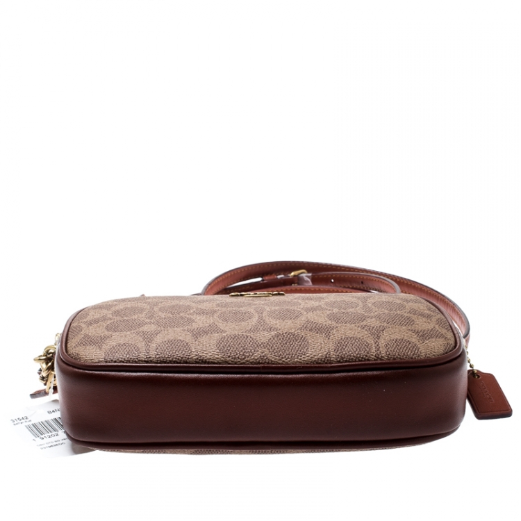 Pre Owned Coach Beige/Brown Coated Canvas and Leather Boxed Sadie Crossbody Bag