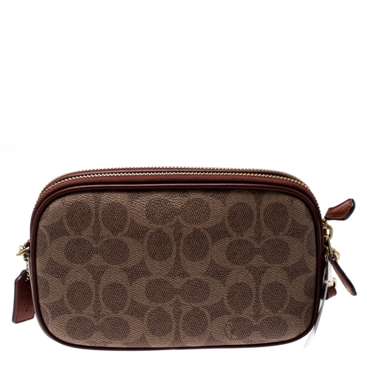 Pre Owned Coach Beige/Brown Coated Canvas and Leather Boxed Sadie Crossbody Bag
