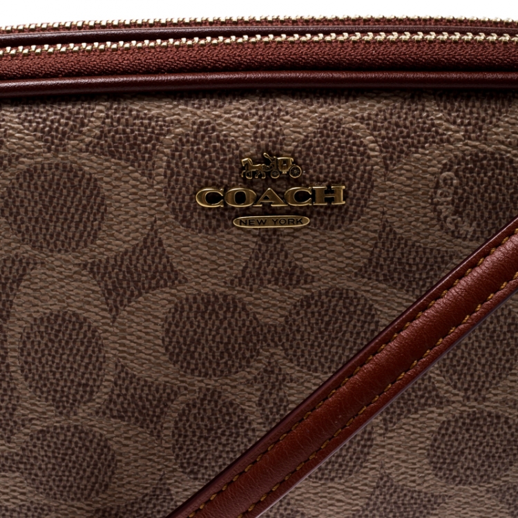 Pre Owned Coach Beige/Brown Coated Canvas and Leather Boxed Sadie Crossbody Bag