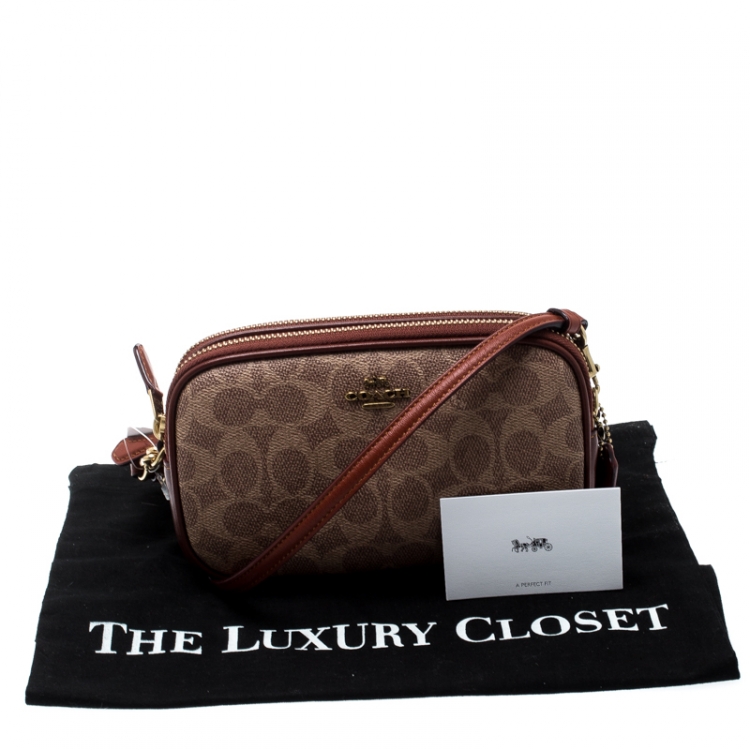Pre Owned Coach Beige/Brown Coated Canvas and Leather Boxed Sadie Crossbody Bag