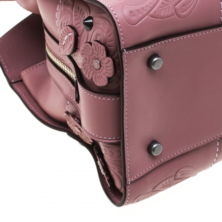 Pre Owned Coach Nude Pink Flower Embellished Leather Mercer 30 Satchel