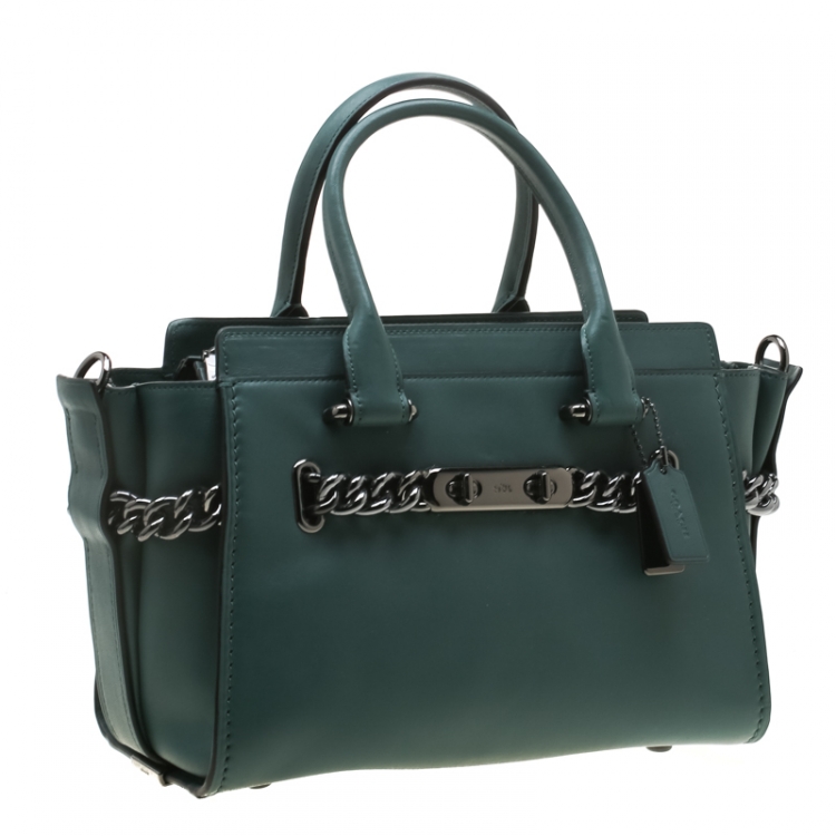 Pre Owned Coach Deep Green Leather Swagger 27 Satchel