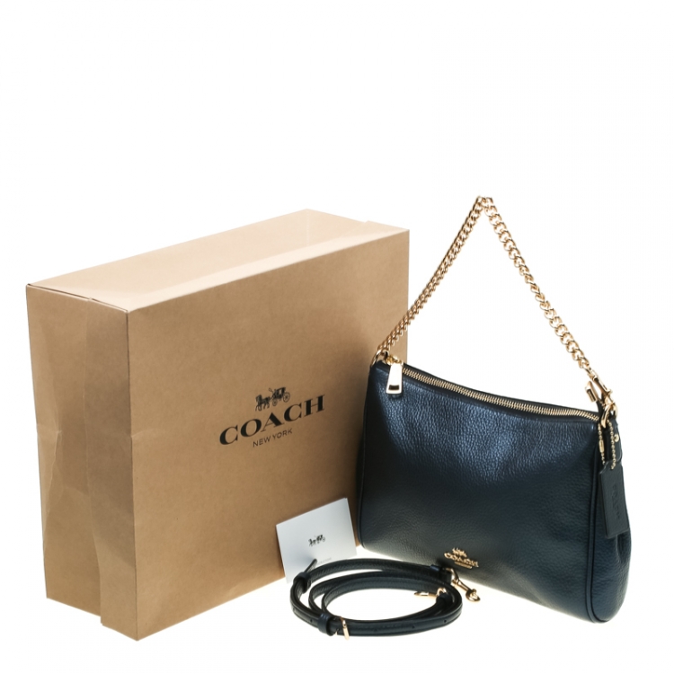 Pre Owned Coach Blue Metallic Leather Carrie Crossbody Bag