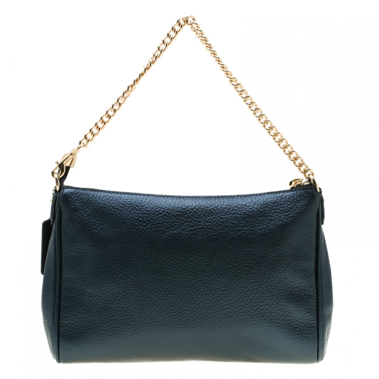 Pre Owned Coach Blue Metallic Leather Carrie Crossbody Bag