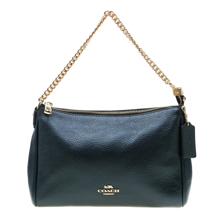 Coach Blue Metallic Leather Carrie Crossbody Bag Coach The Luxury Closet