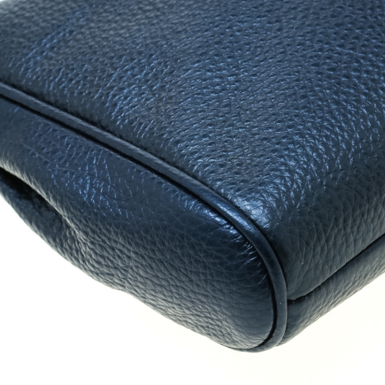Pre Owned Coach Blue Metallic Leather Carrie Crossbody Bag