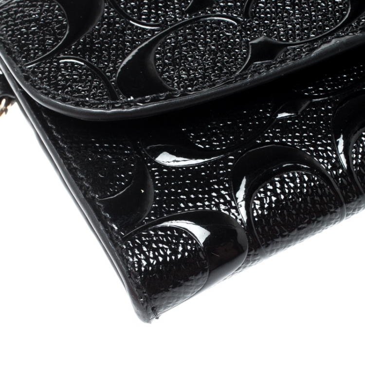 Pre Owned Coach Black Signature Debossed Patent Leather Boxed Soft Wallet