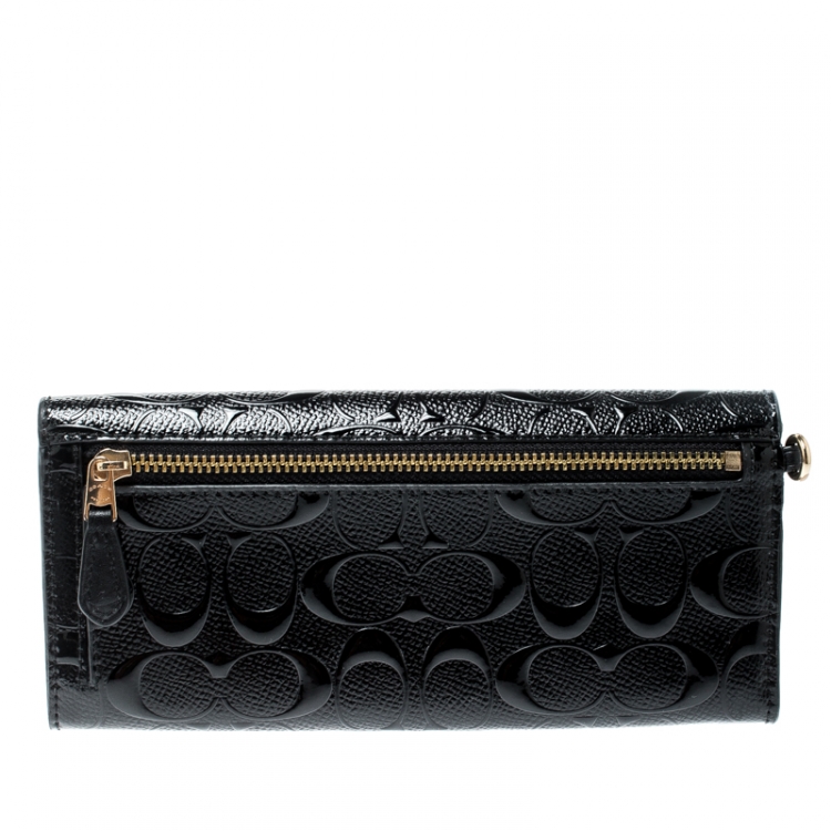 Pre Owned Coach Black Signature Debossed Patent Leather Boxed Soft Wallet