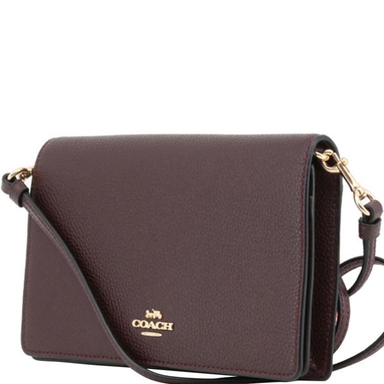 Pre Owned Coach Dark Brown Pebbled Leather Hayden Foldover Clutch Bag