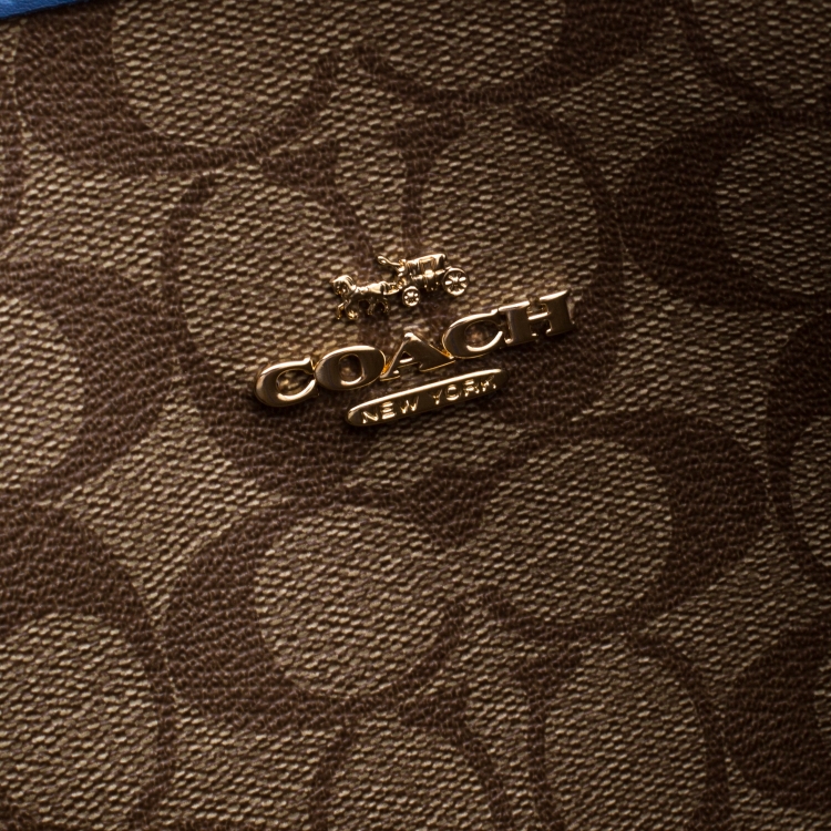 مملوكة مسبقًا Coach Navy Blue/Beige Floral Print And Signature Coated Canvas Reversible City Tote