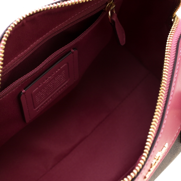 Pre Owned Coach Brown/Fuchsia Signature Coated Canvas and Leather Mini Bennett Satchel