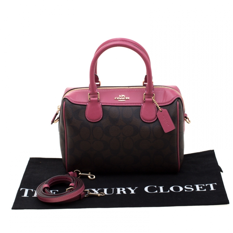 Pre Owned Coach Brown/Fuchsia Signature Coated Canvas and Leather Mini Bennett Satchel