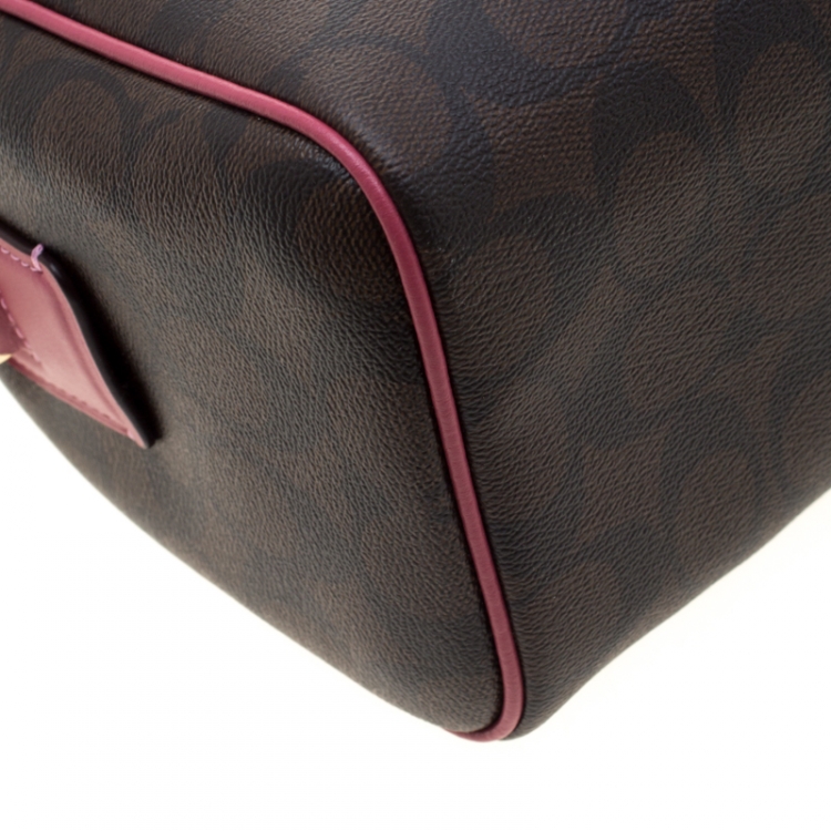 Pre Owned Coach Brown/Fuchsia Signature Coated Canvas and Leather Mini Bennett Satchel