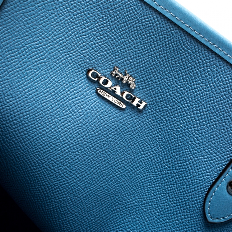 Pre Owned Coach Brown/Blue Floral Print And Signature Coated Canvas and Leather Reversible City Tote