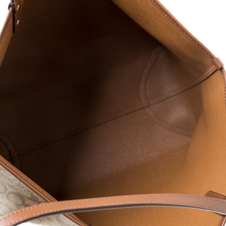 Pre Owned Coach Brown Signature Coated Canvas and Leather Reversible City Tote