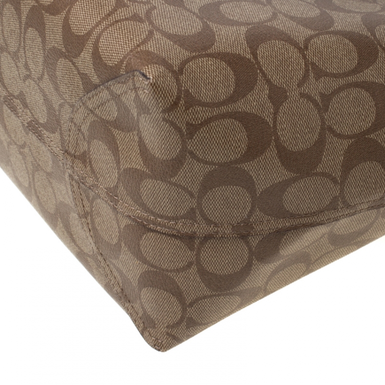 Pre Owned Coach Brown Signature Coated Canvas and Leather Reversible City Tote