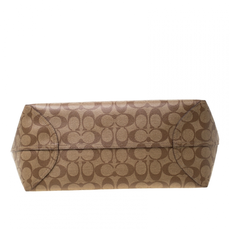 Pre Owned Coach Brown Signature Coated Canvas and Leather Reversible City Tote