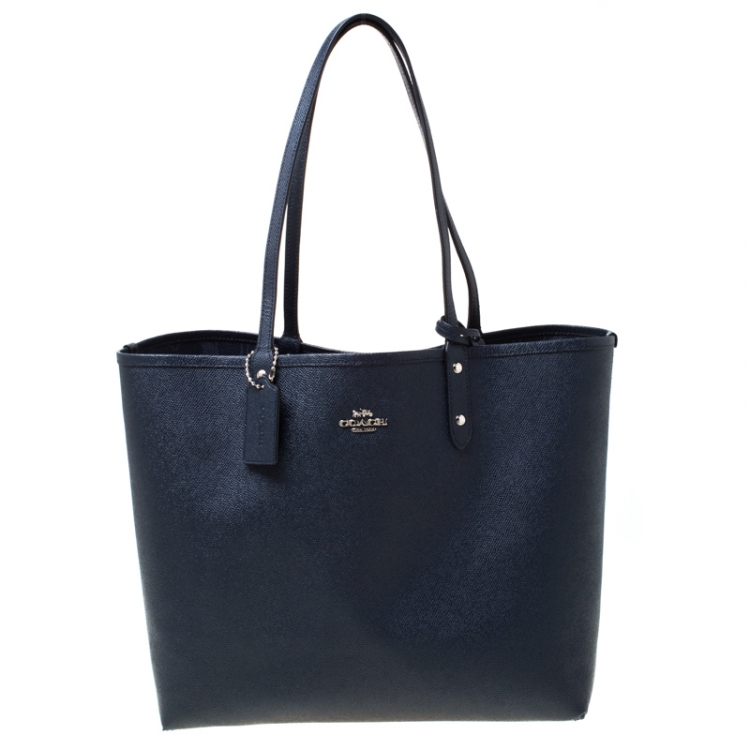 Pre Owned Coach Midnight Blue Signature Coated Canvas Reversible City Tote