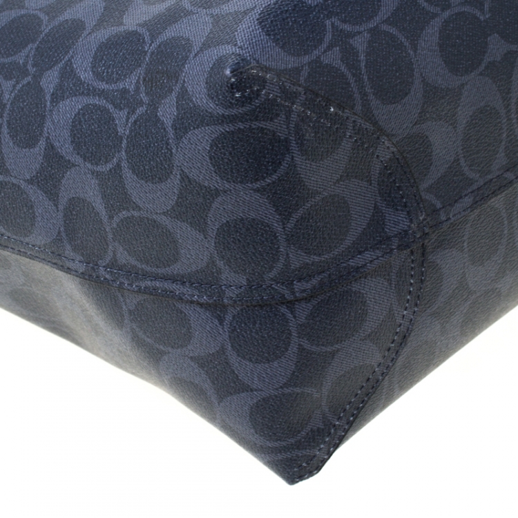 Pre Owned Coach Midnight Blue Signature Coated Canvas Reversible City Tote