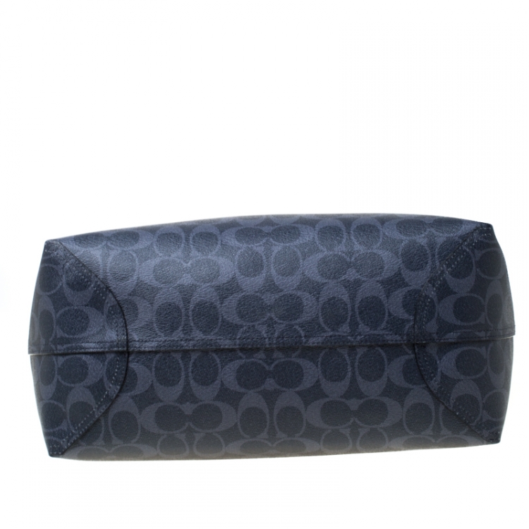 Pre Owned Coach Midnight Blue Signature Coated Canvas Reversible City Tote