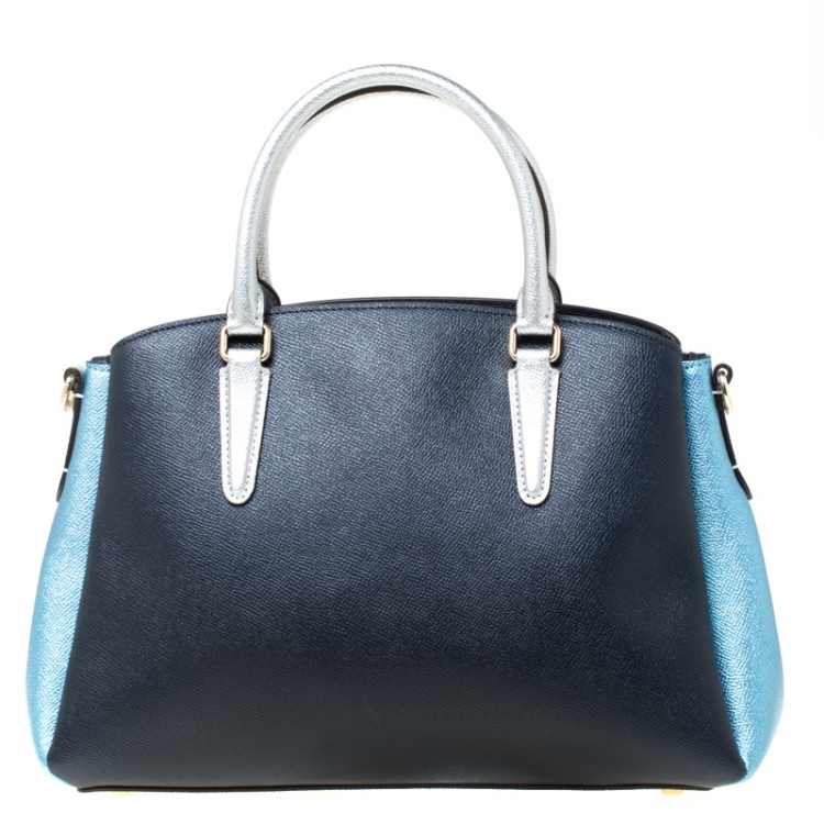 Pre Owned Coach Blue/Silver Leather Sage Carryall Satchel