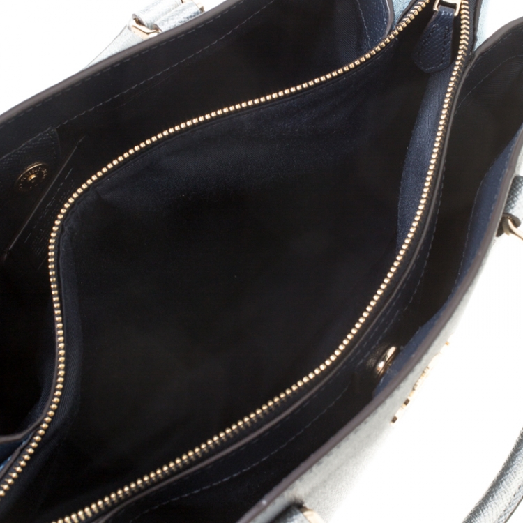 Pre Owned Coach Blue/Silver Leather Sage Carryall Satchel