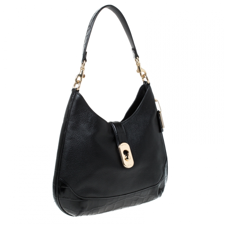 Pre Owned Coach Black Leather Amber Hobo